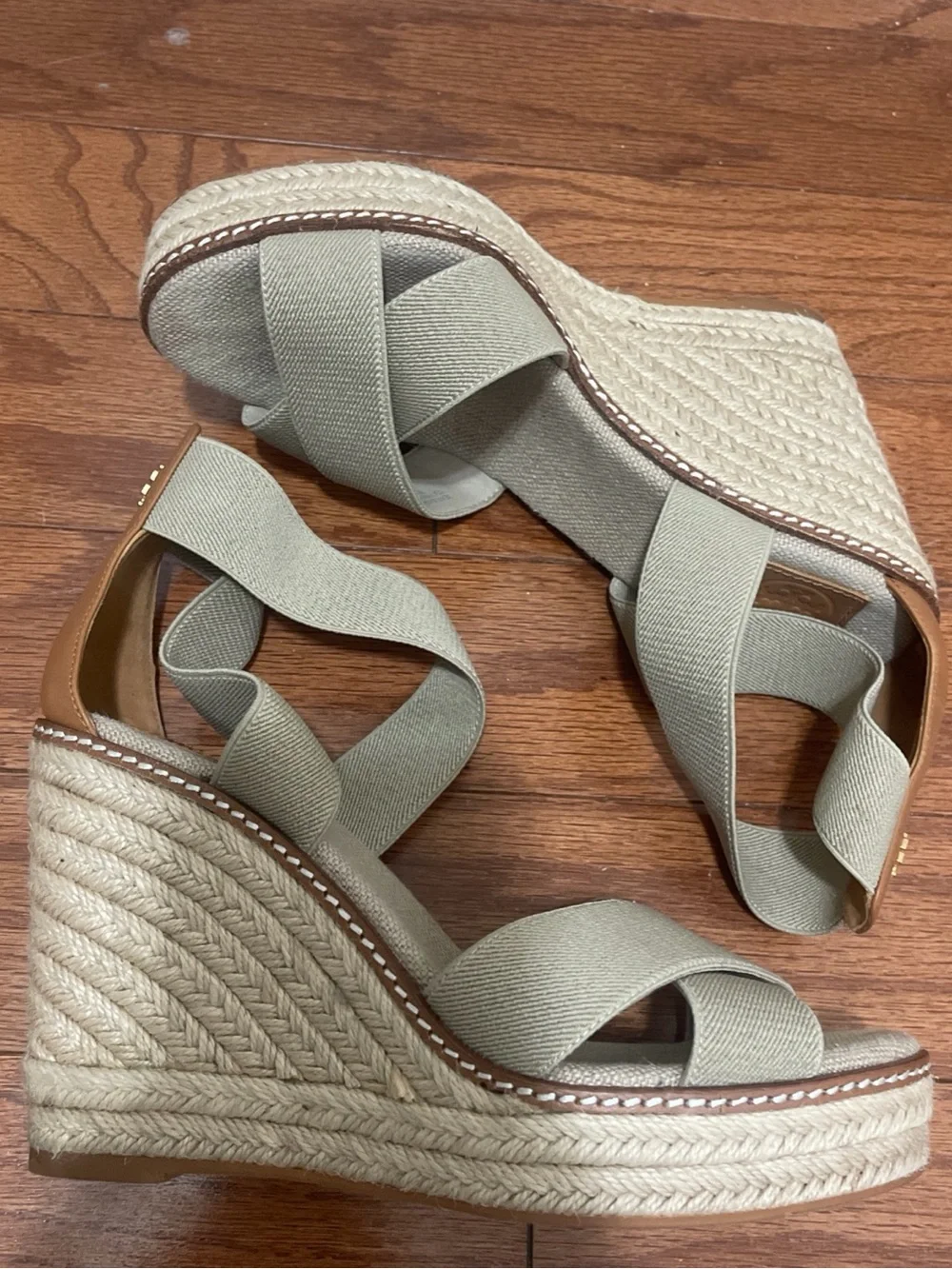TORY BURCH Frieda Platform Wedge Espadrille Sandal High Heel Brown Tan Women 8M